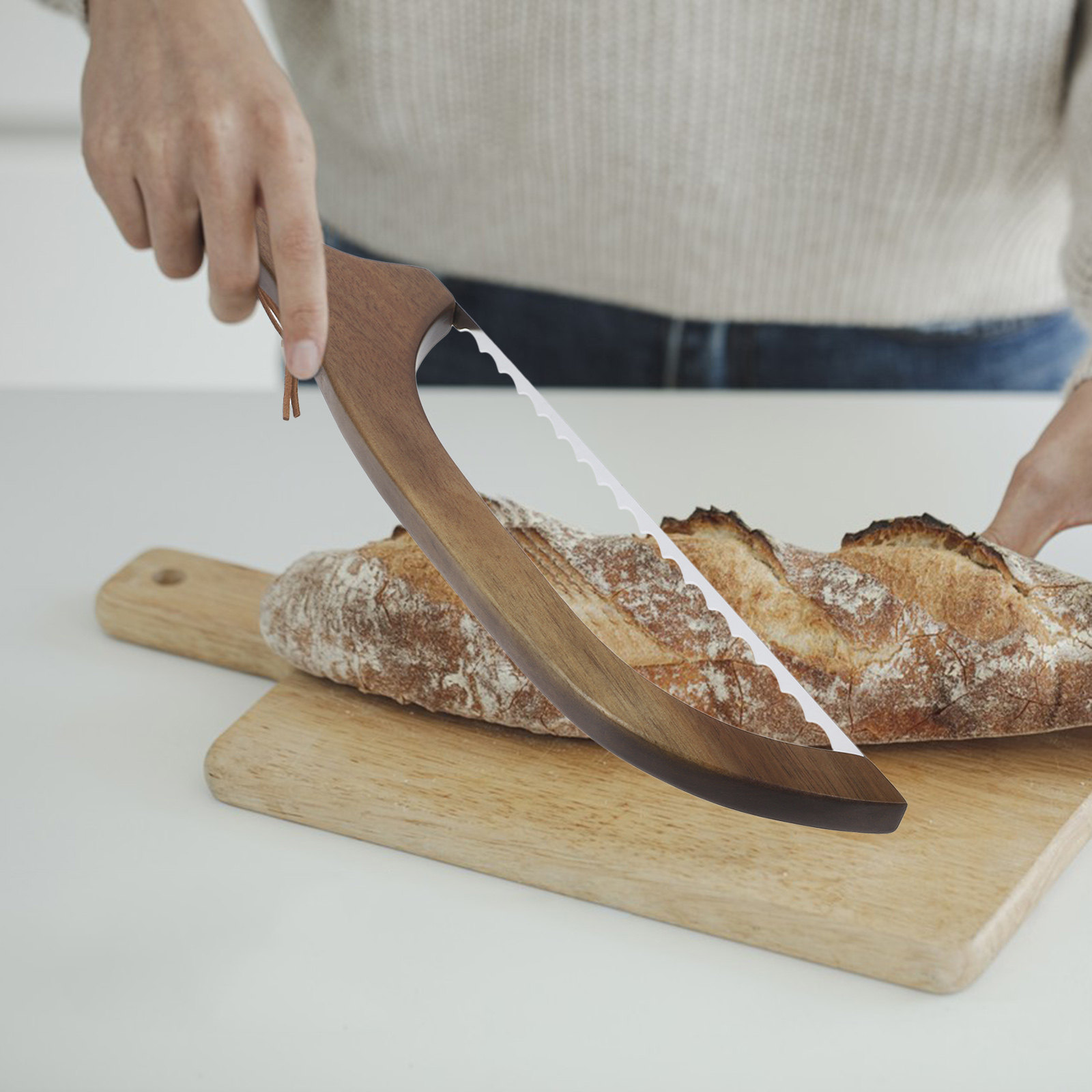 Kitchen Home Gadgets - 1Set Wood Bread Cutter Ergonomic Handle