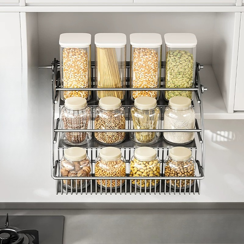 Cabinet Pull Down Basket, 3 Ti - Kitchen Gadgets Cabinet 评论和价格